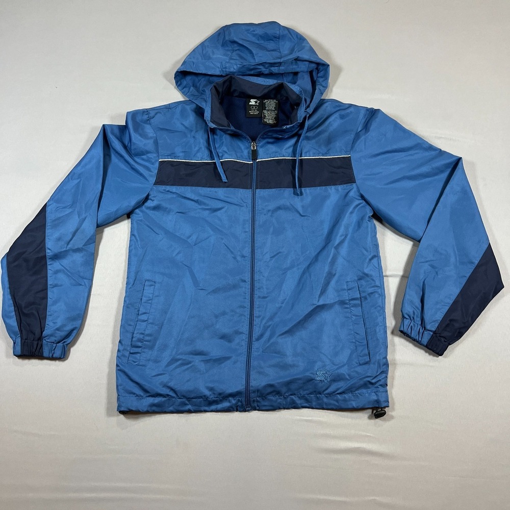 Starter Windbreaker Jacket Mens Small Ceramic Blue Hooded Mesh Lined Full Zip